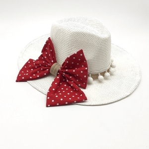 Χειροποίητο καπέλο παναμα “Red Bow” - ψάθινα, φιόγκος, αξεσουάρ παραλίας, δώρα για γυναίκες
