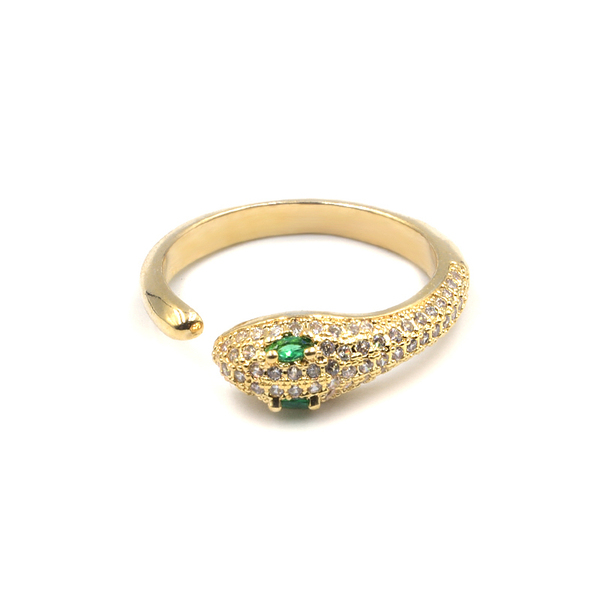 Δαχτυλίδι από Ανοξείδωτο Ατσάλι και Ζιργκόν Baby Cobra Gold – Green - επιχρυσωμένα, μικρά, ατσάλι, boho, αυξομειούμενα