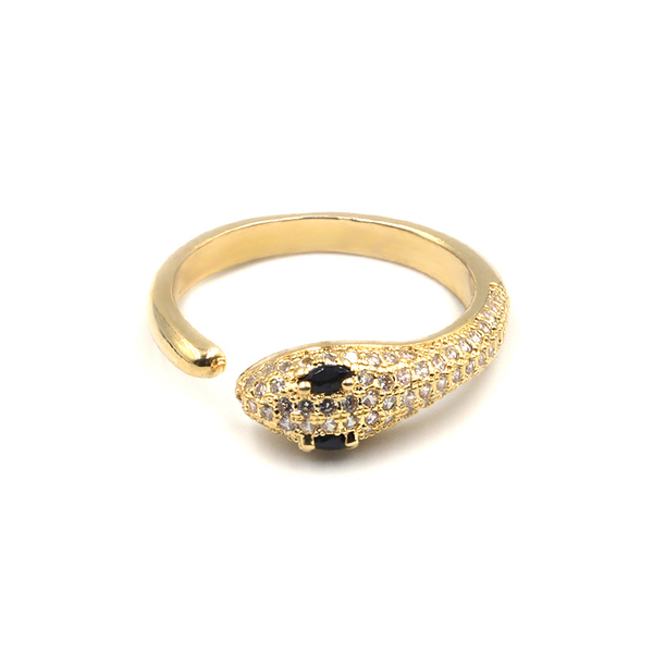 Δαχτυλίδι από Ανοξείδωτο Ατσάλι και Ζιργκόν Baby Cobra Gold – Black - επιχρυσωμένα, μικρά, ατσάλι, boho, αυξομειούμενα