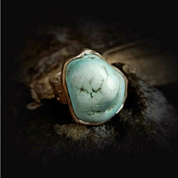 Δαχτυλίδι ασημένιο με ακανόνιστο τουρκουάζ - ασήμι, ημιπολύτιμες πέτρες, τιρκουάζ, σταθερά, μεγάλα