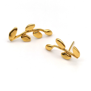 Σκουλαρίκια καρφωτά Twig χρυσό - ασήμι, επιχρυσωμένα, φύλλο, μικρά, καρφάκι