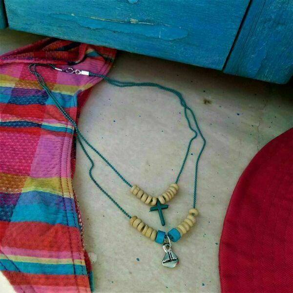 Κολιέ layering σειρά "Summer Breeze " - ασήμι 925, σταυρός, χάντρες, layering, boho - 2