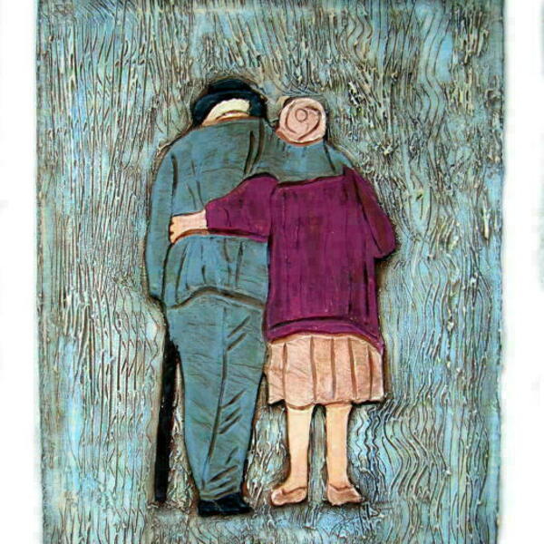 Πινάκας με πηλό - πάστα ηλικιωμένο ζευγάρι. - πίνακες & κάδρα, πίνακες ζωγραφικής