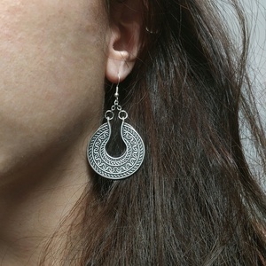 "Flower of Life Earrings" - Boho κρεμαστά σκουλαρίκια - επάργυρα, boho, μπρούντζος, κρεμαστά, μεγάλα, γάντζος - 4