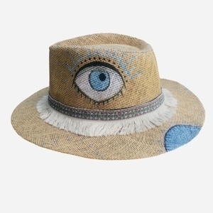 Ψάθινο καπέλο - Light blue - καλοκαιρινό, ζωγραφισμένα στο χέρι, ψάθα, boho, ψάθινα