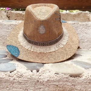 Ψάθινο καπέλο - Light blue - καλοκαιρινό, ζωγραφισμένα στο χέρι, ψάθα, boho, ψάθινα - 3