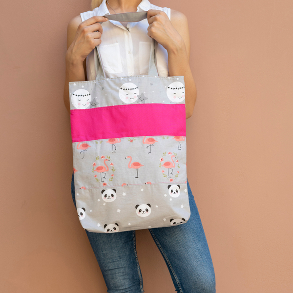 βαμβακερή τσάντα για ψώνια tote patchwork - ύφασμα, ώμου, μεγάλες, all day, tote, πάνινες τσάντες, φθηνές - 3