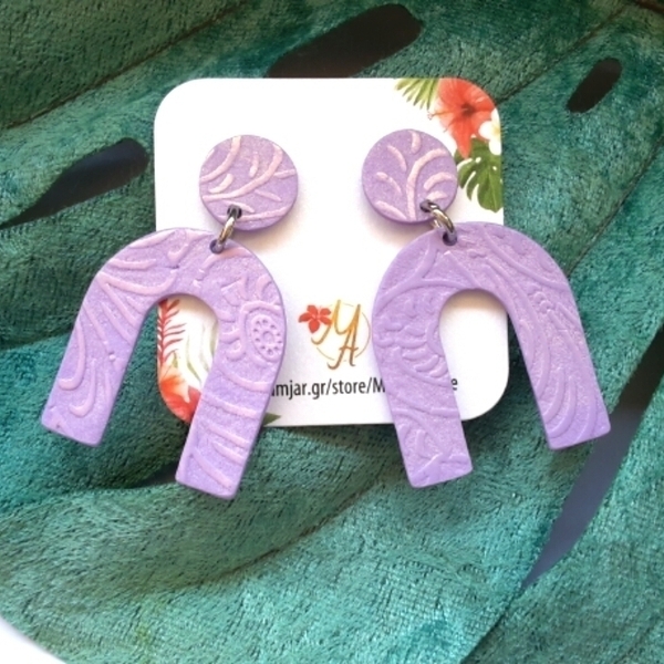 Arch Earrings, Polymer Clay Earrings - πηλός, ατσάλι, κρεμαστά