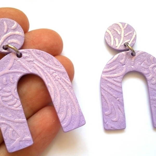 Arch Earrings, Polymer Clay Earrings - πηλός, ατσάλι, κρεμαστά - 2