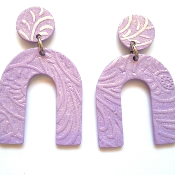 Arch Earrings, Polymer Clay Earrings - πηλός, ατσάλι, κρεμαστά - 4