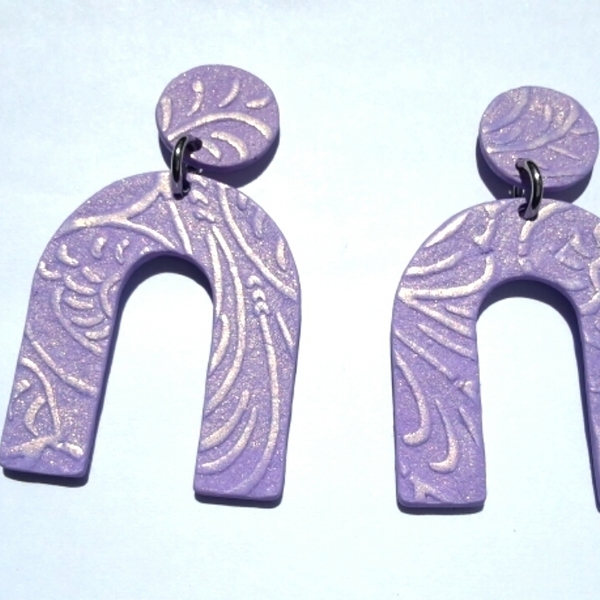 Arch Earrings, Polymer Clay Earrings - πηλός, ατσάλι, κρεμαστά - 5
