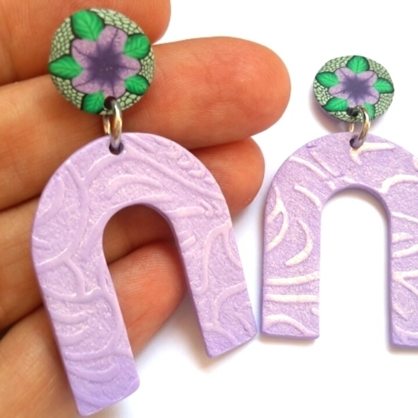 Arch Earrings, Polymer Clay Earrings - πηλός, ατσάλι, κρεμαστά - 2