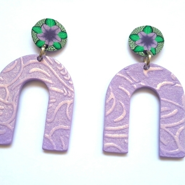 Arch Earrings, Polymer Clay Earrings - πηλός, ατσάλι, κρεμαστά - 3