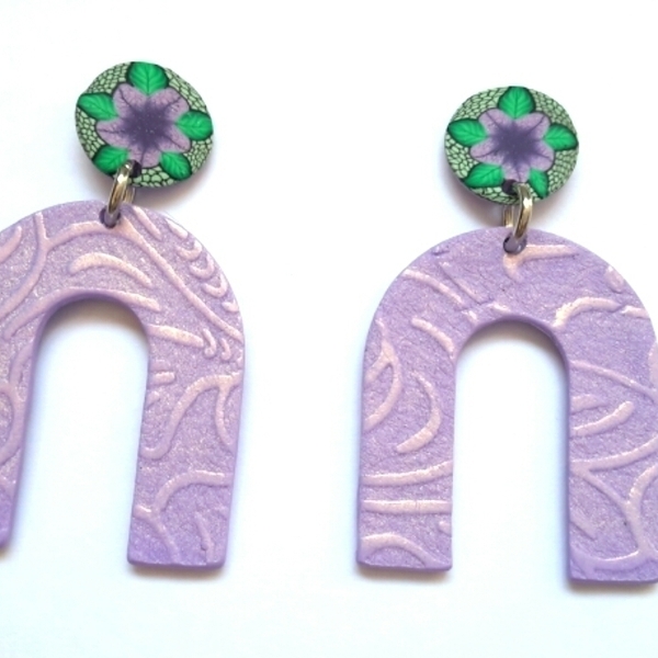 Arch Earrings, Polymer Clay Earrings - πηλός, ατσάλι, κρεμαστά - 4
