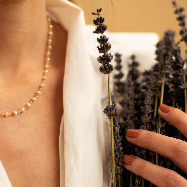 Rosary with Pearls - επιχρυσωμένα, ασήμι 925, κοντά, ροζάριο, πέρλες - 2