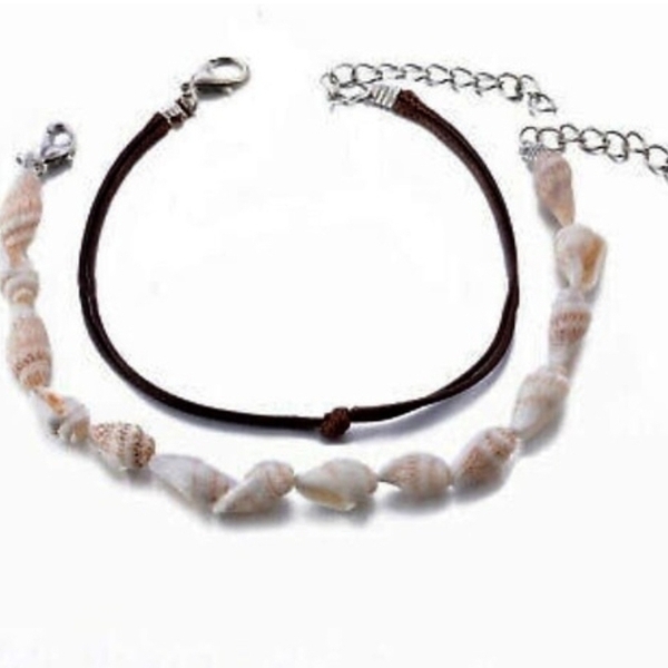 seashell anklets-βραχιόλι ποδιού με κοχύλια! 2τμχ - κοχύλι, boho, ποδιού, φθηνά