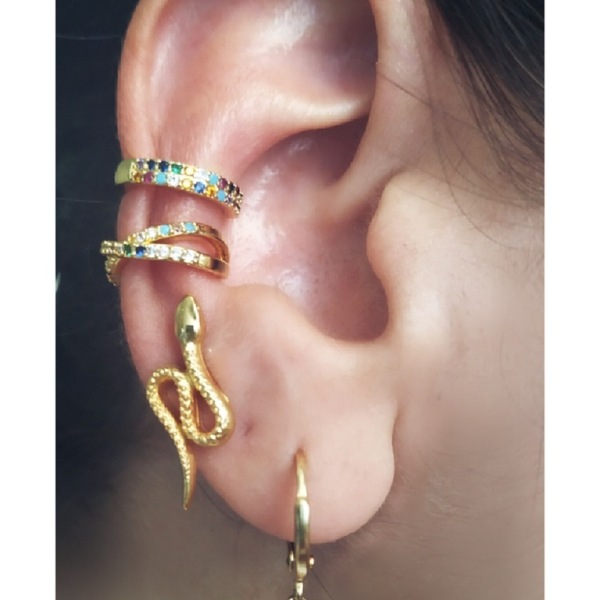 Σκουλαρίκια επίχρυσα "ear cuff" με ζιργκόν - επιχρυσωμένα, ορείχαλκος, μικρά, ear cuffs, faux bijoux - 2