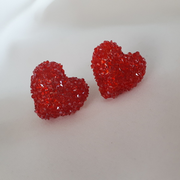 Σκουλαρίκια κόκκινη καρδιά! - καρδιά, καρφωτά, μικρά, faux bijoux - 2
