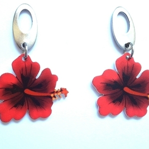 Hibiscus Earrings,Laser cut acrylic earrings, Plexi σκουλαρίκια - λουλούδι, plexi glass, κρεμαστά - 2