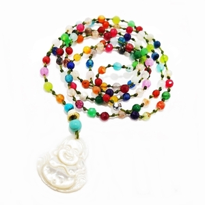 White Budha rosary, πολύχρωμο κολιέ / ροζαριο με αχάτη - ημιπολύτιμες πέτρες, μακριά, boho, ροζάριο, ethnic - 3
