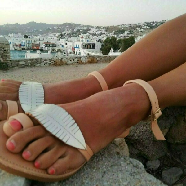 Γυναικεία Χειροποίητα Δερμάτινα Σανδάλια. - δέρμα, αρχαιοελληνικό, φλατ, ankle strap - 5