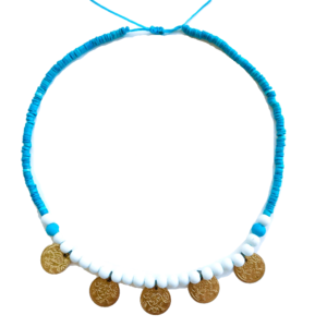 Κολιέ κοντό με Φλουριά Γαλάζιο - κοντά, χάντρες, φλουριά, boho, seed beads