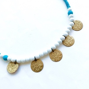 Κολιέ κοντό με Φλουριά Γαλάζιο - χάντρες, κοντά, boho, φλουριά, seed beads - 3