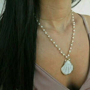 Mermaid necklace - επιχρυσωμένα, κοχύλι, boho, ροζάριο - 3
