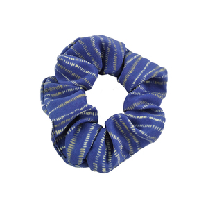Scrunchie μπλε με γκρι λεπτομέριες. - ύφασμα, λαστιχάκια μαλλιών