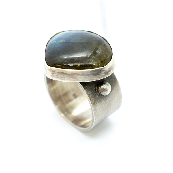 Ασημένιο δαχτυλίδι με Λαμπραδορίτη - ημιπολύτιμες πέτρες, ασήμι 925, χειροποίητα, σταθερά, μεγάλα - 2