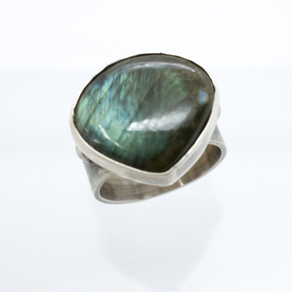 Ασημένιο δαχτυλίδι με Λαμπραδορίτη - ημιπολύτιμες πέτρες, ασήμι 925, χειροποίητα, σταθερά, μεγάλα - 3
