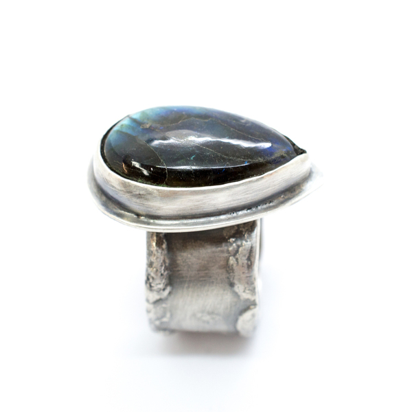 Ασημένιο δαχτυλίδι με Λαμπραδορίτη (labradorite) - ασήμι, ημιπολύτιμες πέτρες, ασήμι 925, χειροποίητα, μεγάλα - 3