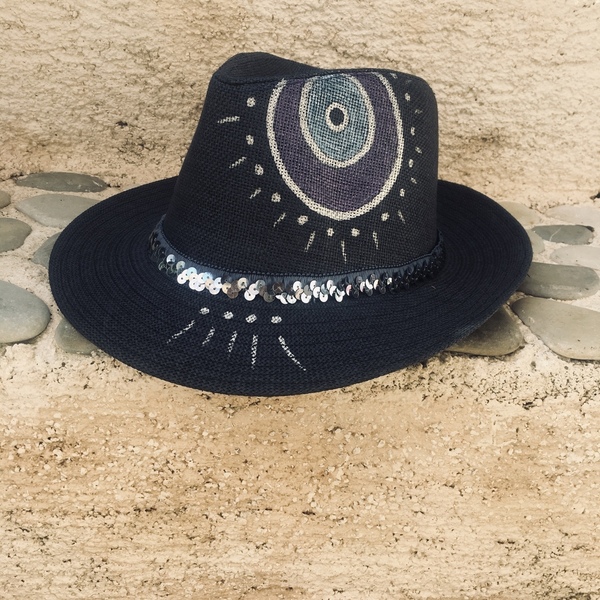 Ψάθινο καπέλο - Sparkling - καλοκαιρινό, ζωγραφισμένα στο χέρι, ψάθα, boho, ψάθινα - 2