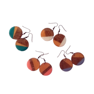 Ξύλινα κρεμαστά σκουλαρίκια Lila ! - ξύλο, γυαλί, ζωγραφισμένα στο χέρι, απαραίτητα καλοκαιρινά αξεσουάρ, κρεμαστά - 2