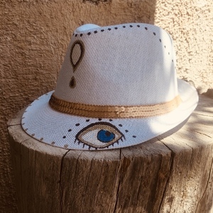 Godness - ψάθινο καπέλο - ζωγραφισμένα στο χέρι, ψάθα, boho, ψάθινα - 2