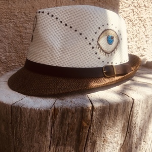 Total - ψάθινο καπέλο unisex - ζωγραφισμένα στο χέρι, ψάθα, απαραίτητα καλοκαιρινά αξεσουάρ, boho, ψάθινα - 3