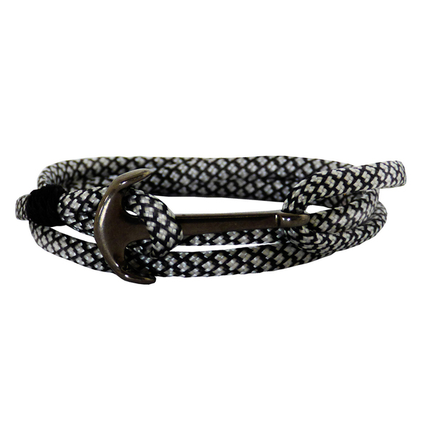 Ανδρικό βραχιόλι Anchor gun metal black-white cord - βραχιόλια, κορδόνια, άγκυρα, δώρα για άντρες