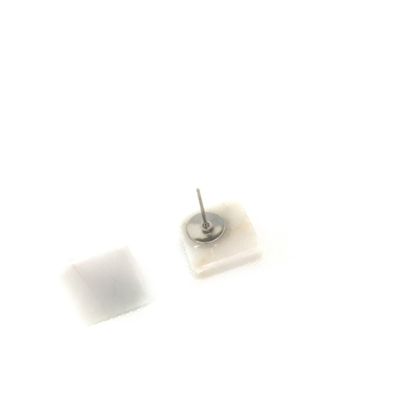 Καρφωτά σκουλαρίκια λευκά τετράγωνα από Ελληνικό μάρμαρο Θάσου και ατσάλι! - χειροποίητα, καρφωτά, μικρά, ατσάλι