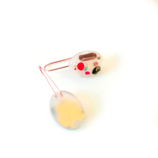 Μικρά σκουλαρίκια από υγρό γυαλί και ροζ επιχρυσο ασήμι, Contemporary / Tiny Dangles - ασήμι, μικρά, κρεμαστά, για παιδιά - 2