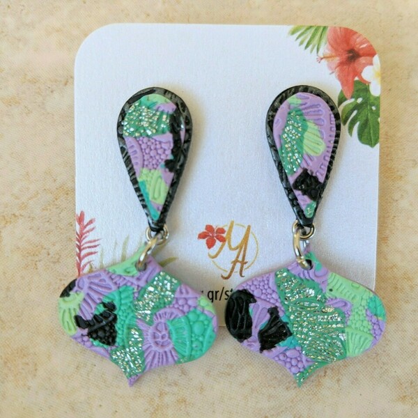 Polymer Clay Dangle Earrings - πηλός, ατσάλι, κρεμαστά - 3