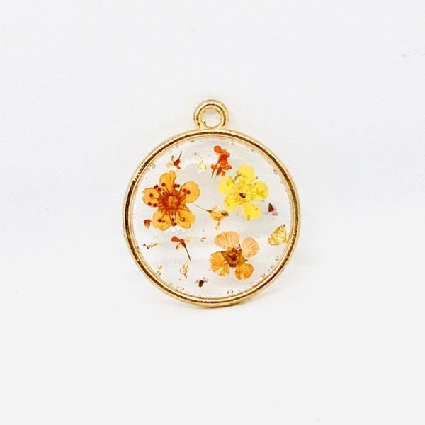 Forget Me Not - Orange/Yellow - Pressed Flower Necklace - επιχρυσωμένα, μακριά, λουλούδι, μενταγιόν