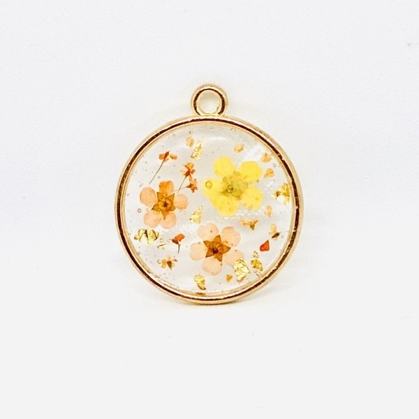 Forget Me Not - Orange/Yellow - Pressed Flower Necklace - επιχρυσωμένα, μακριά, λουλούδι, μενταγιόν - 2