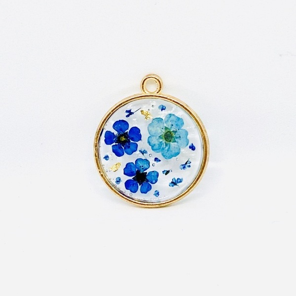 Forget Me Not - Blue - Pressed Flower Necklace - επιχρυσωμένα, μακριά, λουλούδι, μενταγιόν - 2
