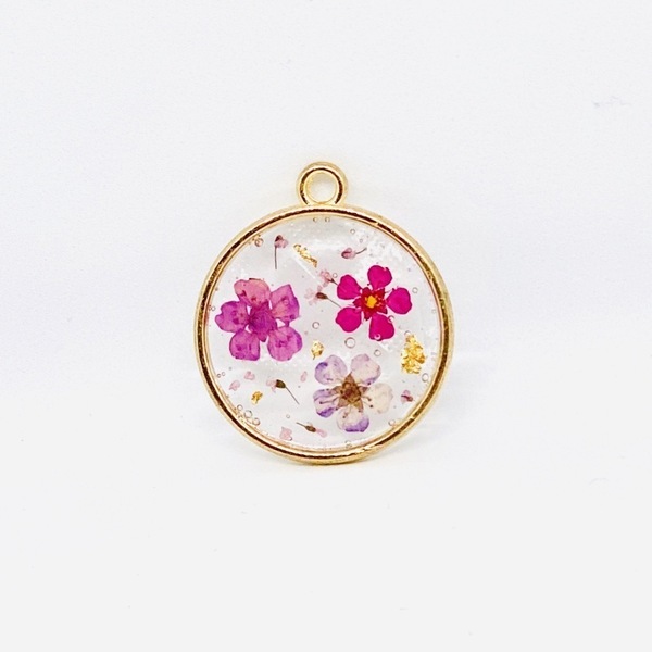 Forget Me Not - Fuchsia - Pressed Flower Necklace - charms, επιχρυσωμένα, μακριά, λουλούδι, μενταγιόν