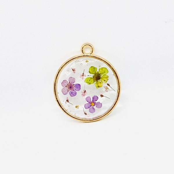 Forget Me Not - Purple/Green - Pressed Flower Necklace - charms, επιχρυσωμένα, μακριά, λουλούδι, μενταγιόν