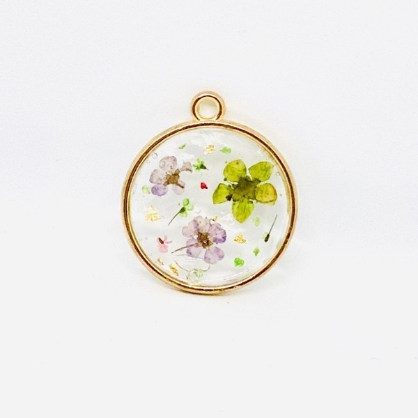 Forget Me Not - Purple/Green - Pressed Flower Necklace - charms, επιχρυσωμένα, μακριά, λουλούδι, μενταγιόν - 2
