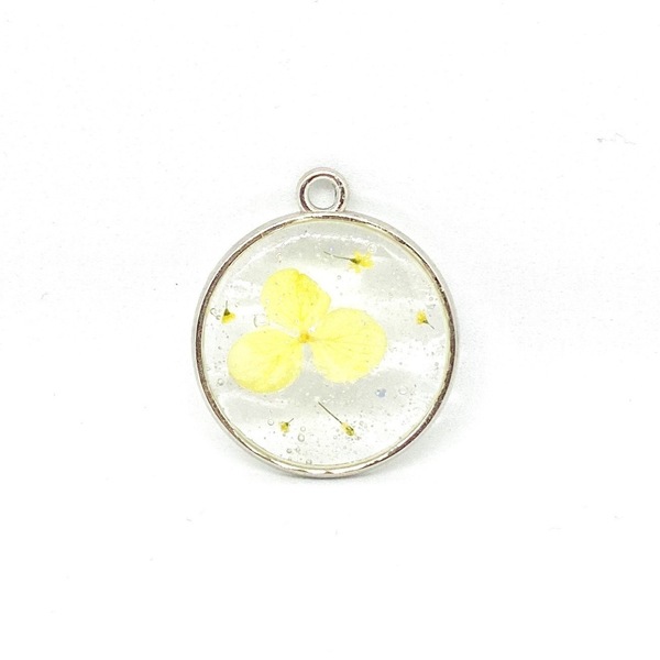 Magic Petals - Yellow -Pressed Flower Necklace - επάργυρα, μακριά, λουλούδι, μενταγιόν