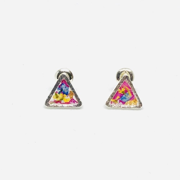 Confetti Earrings - Silver- Triangle - επάργυρα, λουλούδι, καρφωτά, μικρά