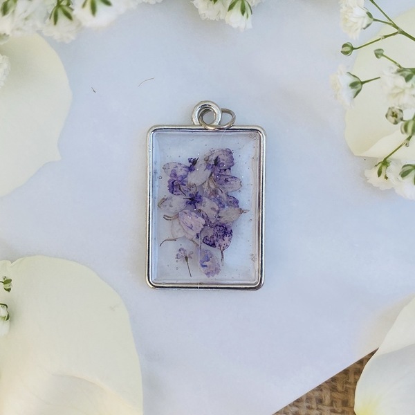 Like Confetti - Purple Square - Pressed Flower Necklace - επιχρυσωμένα, λουλούδι, μενταγιόν - 2