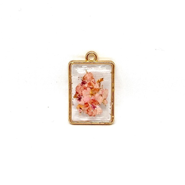 Like Confetti -Orange/Pink Square - Pressed Flower Necklace - charms, επιχρυσωμένα, λουλούδι